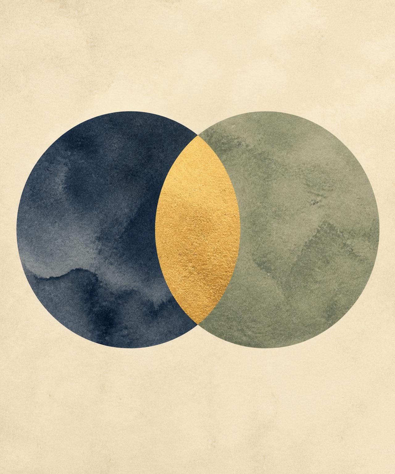 Two overlapping circles meeting in a gold shared centre, representing collaborative care